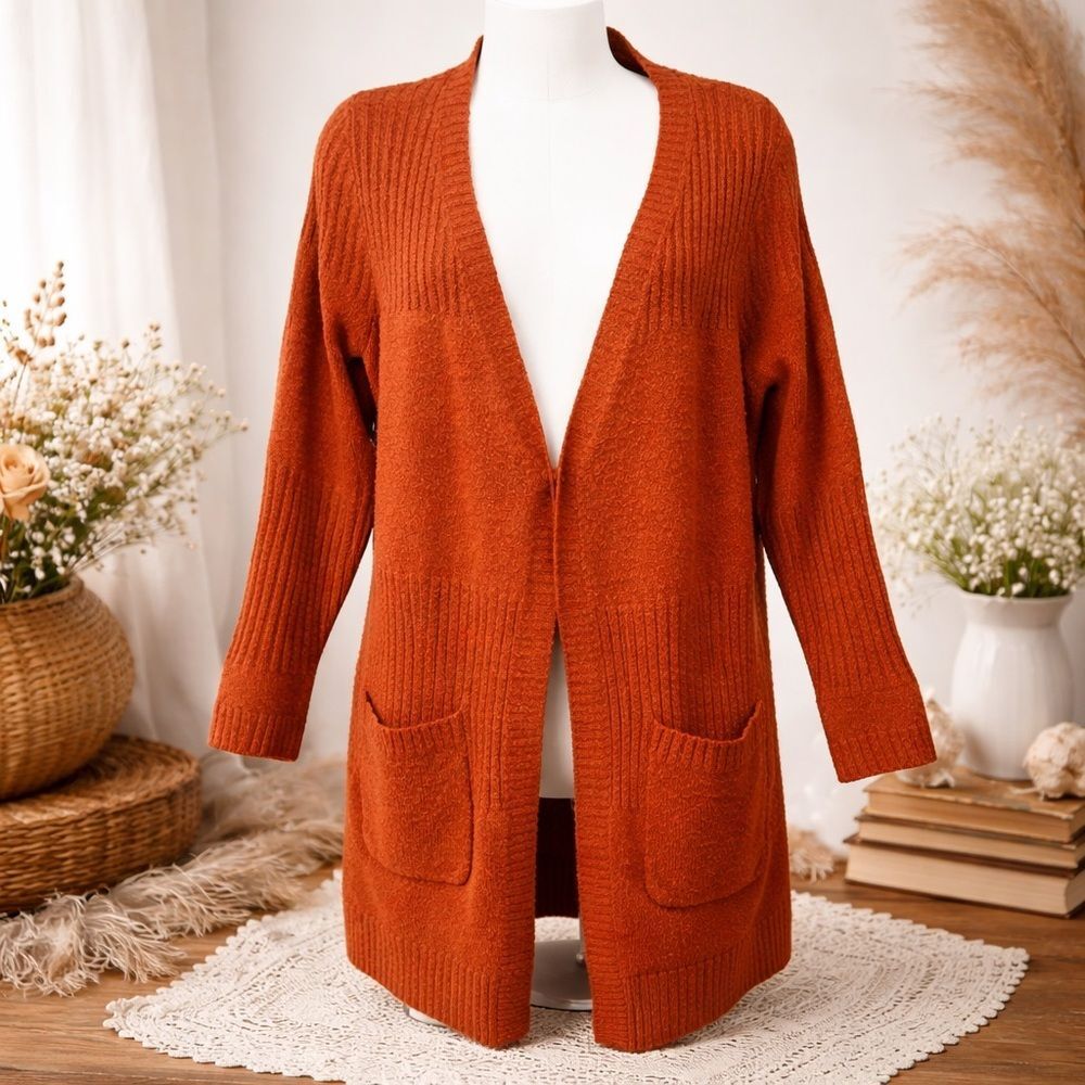 Urbino Woman’s Cardigan‎ Knit Sweater Burnt Orange Dark Pumpkin Size Large